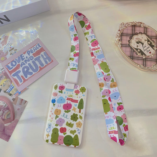 Cute Cartoon Pattern ID Card Holder & Lanyard - Spring